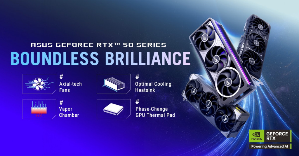 Kartu grafis Asus terbaru berbasis Nvidia GeForce RTX 50 Series.