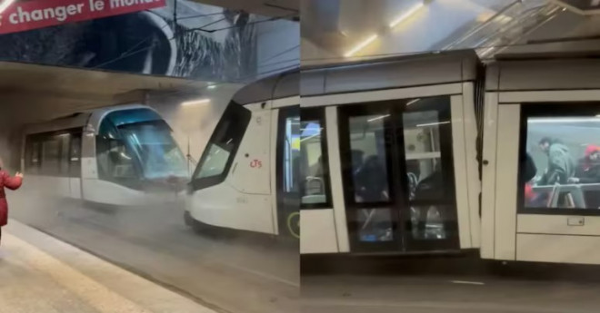 Dua kereta bertabrakan di stasiun bawah tanah Strasbourg, Prancis, 11 Januari 2025. (X / @malo_zrnld)