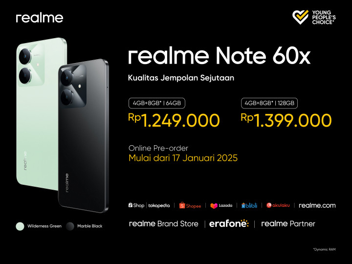 realme Note 60x Resmi di Indonesia, HP Tahan Banting Rp1,2 Juta