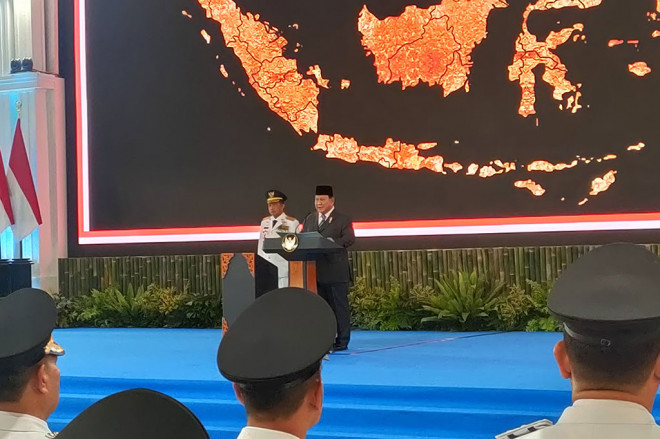 Presiden Prabowo saat pelantikan kepala daerah (Foto: Metrotvnews.com/Kautsar Widya Prabowo)