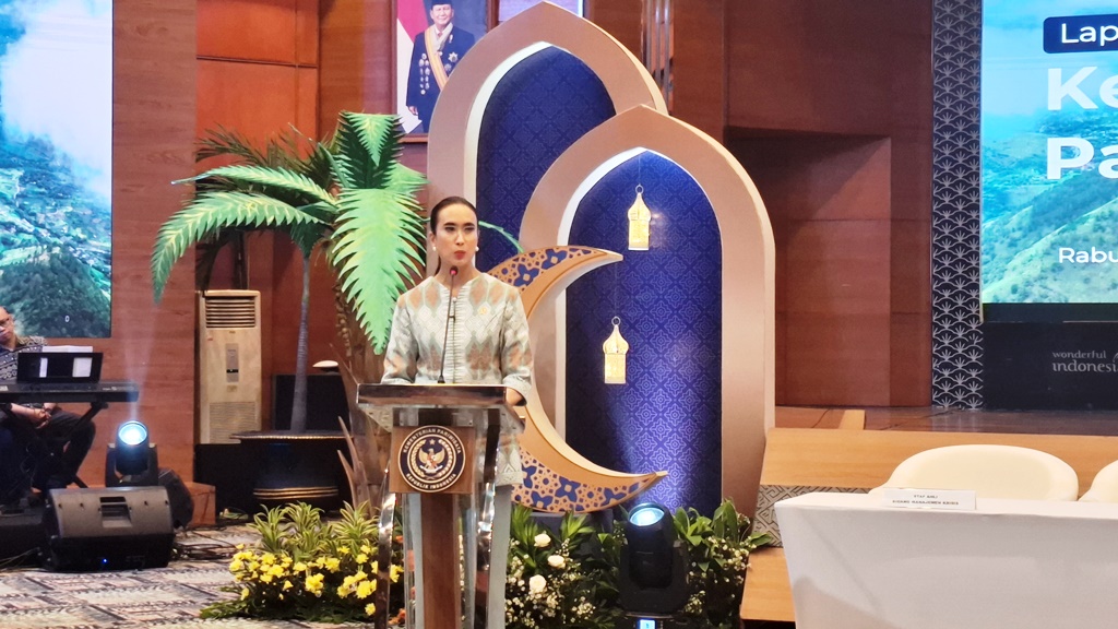 Menteri Pariwisata Widiyanti Putri Wardhana dalam Jumpa Pers Bulanan. Dok. Aulia/Medcom