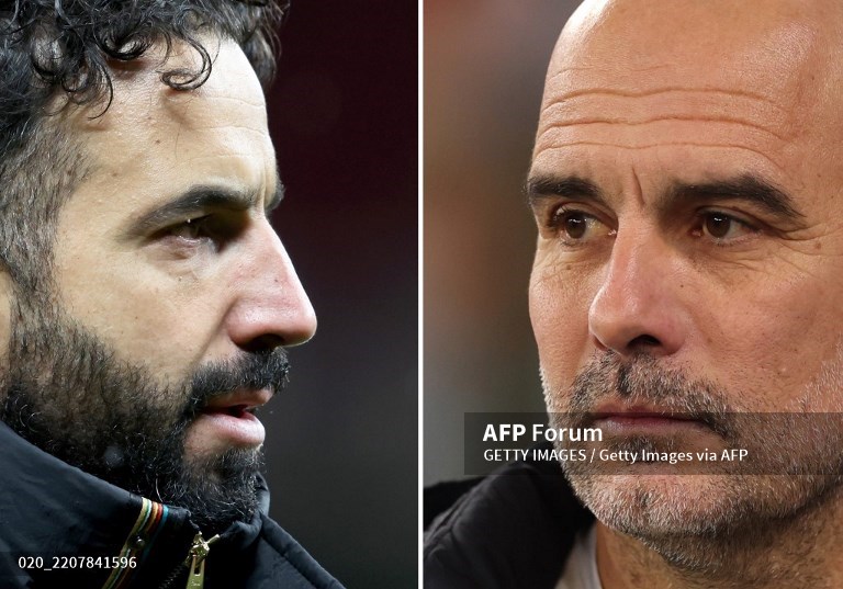 Juru taktik MU Ruben Amorim (kiri) versus juru taktik City Pep Giurdiola (kanan)-Foto AFP