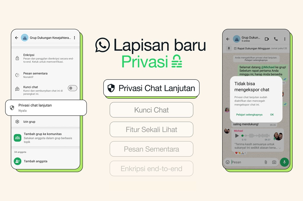 WhatsApp memperkenalkan lapisan privasi terbaru, bertajuk Privasi Chat Tingkat Lanjut.