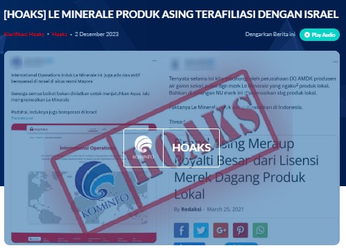 Le Minerale Terafiliasi Israel, Tidak Begitu Faktanya