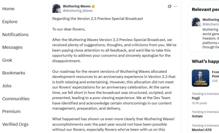 Kuro Games Klarifikasi Isu Event Wuthering Waves