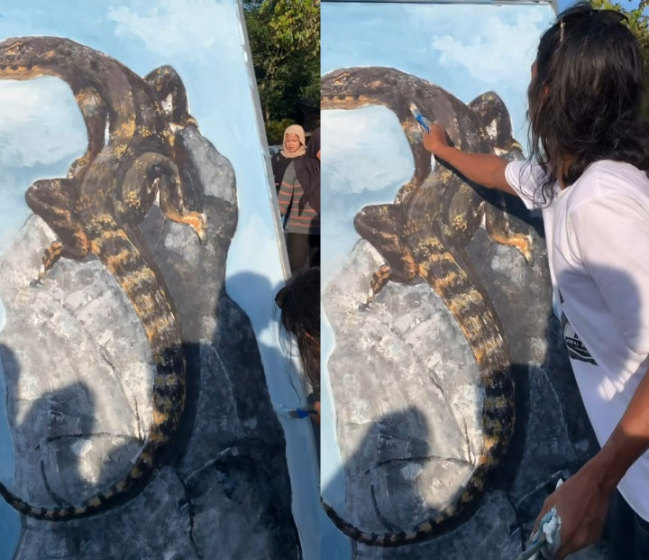 Next Level! Setelah Patung, Rejo Arianto Gelar Aksi Melukis <i>On The Spot</i> di Monumen Biawak