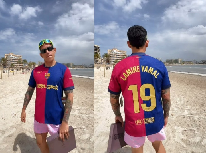 Keren Banget! Ganindra Bimo Pamer Jersey Barcelona Edisi Terbatas Kolaborasi Bareng Travis Scott