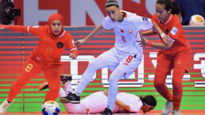 Aksi pemain Timnas Futsal Putri Indonesia saat melawan Bahrain di AFC 2025 (Dok. AFC)