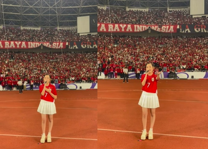 Momen Shanna Shannon Nyanyikan Tanah Airku Bareng Suporter Indonesia di Stadion GBK