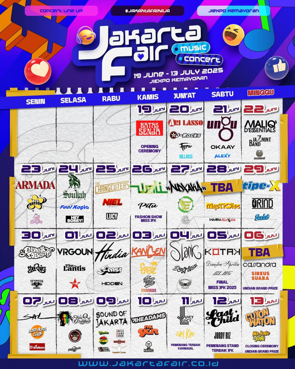 Line-up konser musik di Jakarta Fair 2025 (Instagram @jakartafairid)