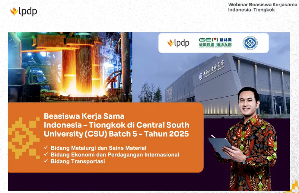 Webinar Beasiswa Kerja sama LPDP-CSU. Foto: Youtube LPDP