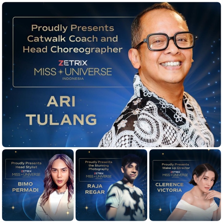 Dari Ari Tulang hingga Clerence Victoria bakal mendukung proses audisi Miss Universe Indonesia 2025. Dok. Ist