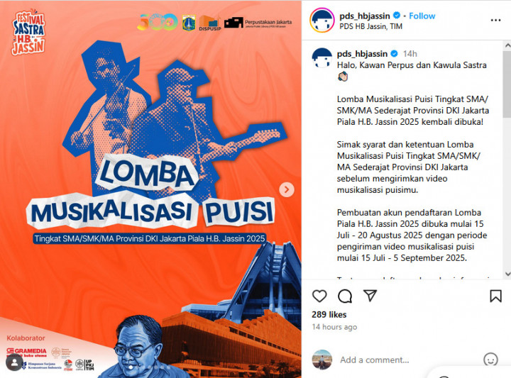 Hadiah Capai Rp15 Juta, Ayo Ikut Lomba Musikalisasi Puisi Tingkat SMA DKI Jakarta