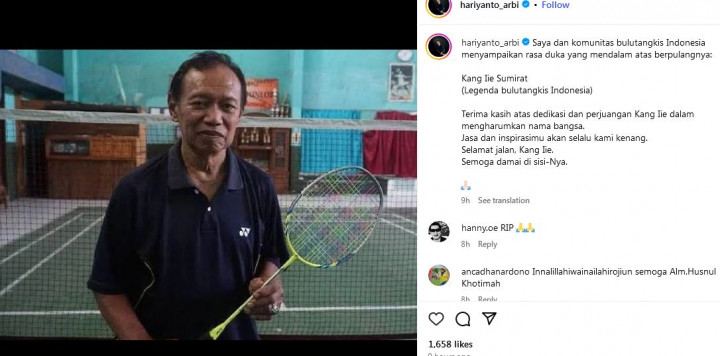 Legenda Bulu Tangkis Iie Sumirat Tutup Usia