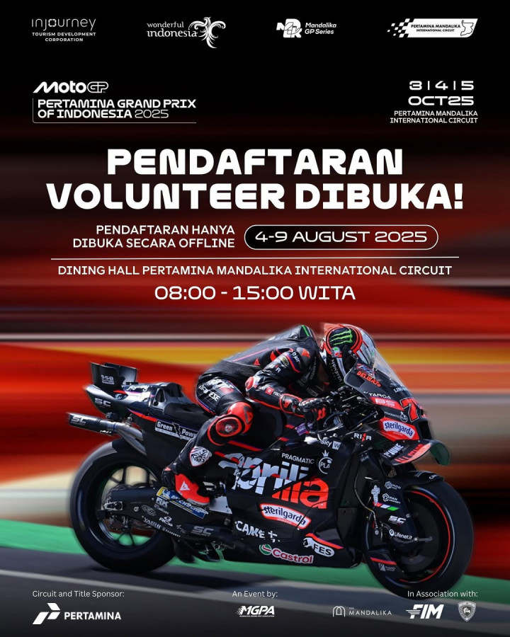 Pendaftaran Volunteer MotoGP Mandalika 2025 Dibuka, Simak Cara Daftarnya