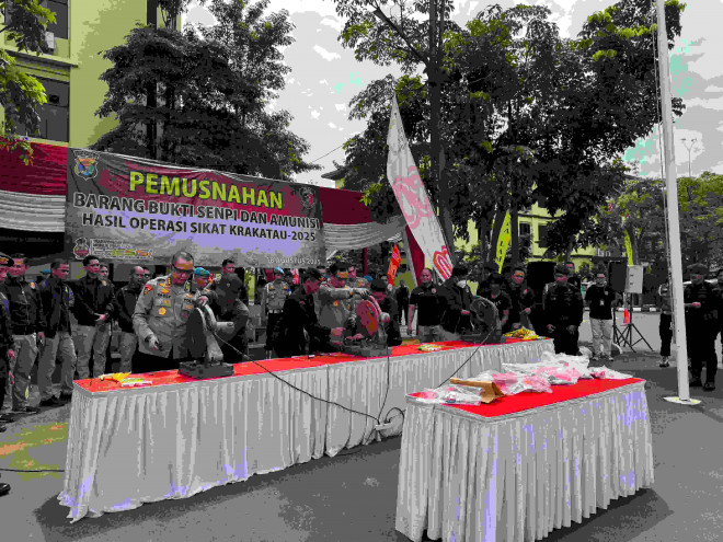 Polda Lampung menggelar konferensi pers Operasi Sikat Krakatau 2025. dok/Istimewa