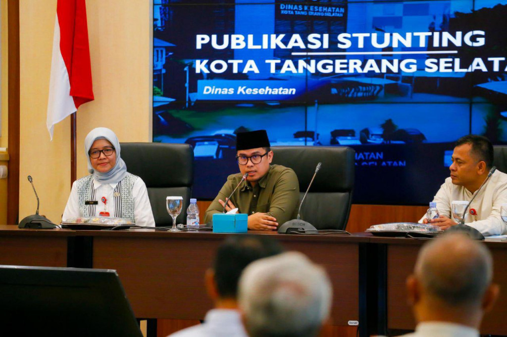 Wakil Wali Kota Tangerang Selatan Pilar Saga Ichsan saat membuka acara publikasi stunting Kota Tangsel di Aula Blandongan, Puspemkot Tangsel.