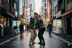 Foto hasil Gemini AI yang berlatar belakang Jalanan Tokyo, Jepang. 