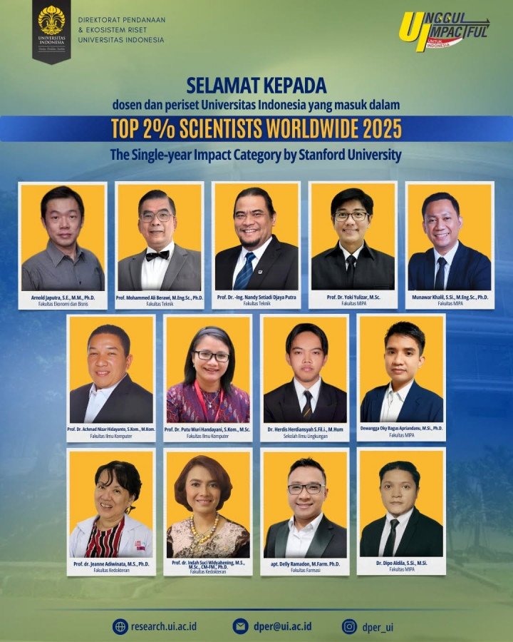 15 Peneliti UI Masuk Top 2% Scientist Worldwide 2025, Ini Daftarnya