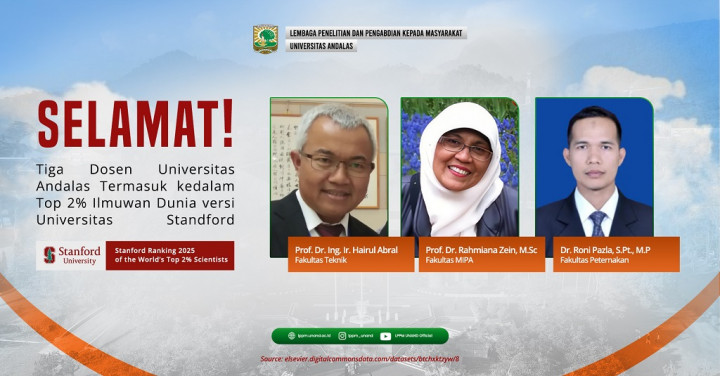 Tiga Dosen Unand Masuk Daftar 2% IImuwan Terbaik Dunia