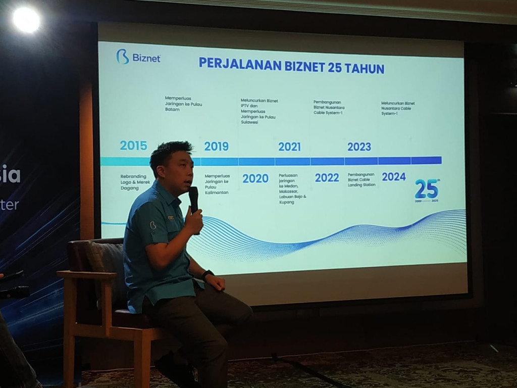 Vice President Marketing Biznet, Hutomo Siswanto dalam konferensi pers “Biznet 25th Anniversary” (Foto: Medcom/Syahrul Ramadhan)