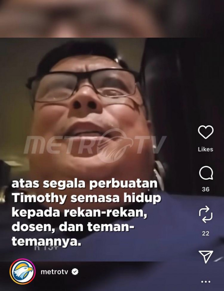 Sambil Menangis, Ayah Timothy Sampaikan Permintaan Maaf Atas Perilaku Anaknya