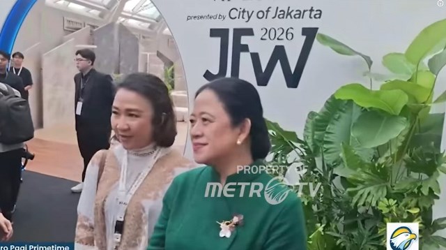 Puan Maharani hadir di pagelaran BIN House dalam JFW 2025/2026. (Foto: Dok. Tangkapan layar YouTube Metro TV)
