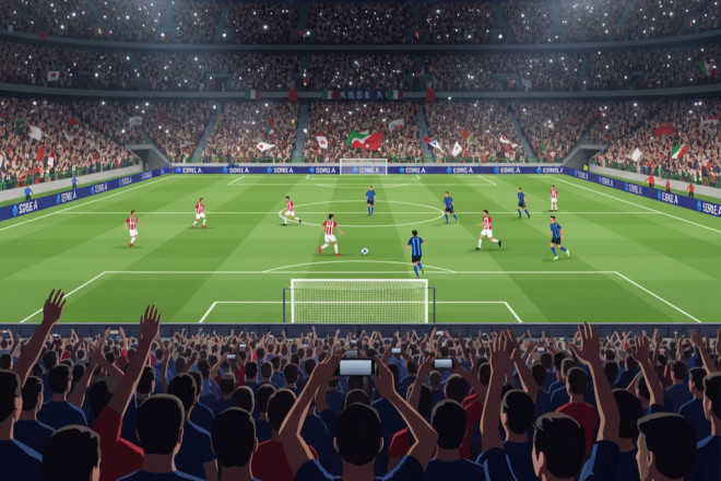 Ilustrasi pertandingan sepak bola liga Italia. (Foto: gemini.google.com)