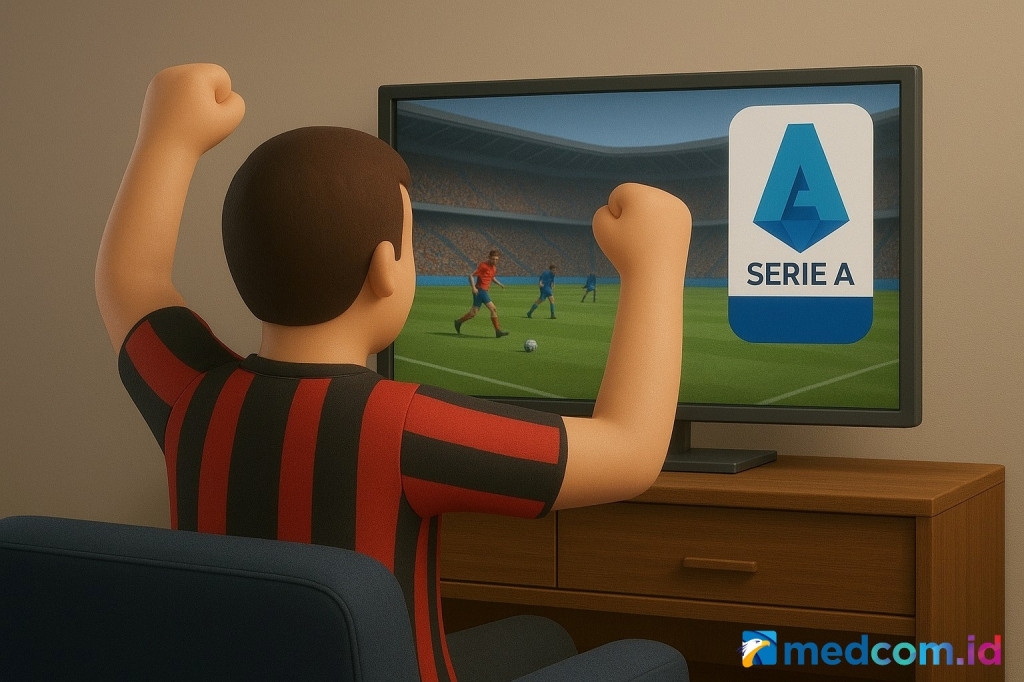 Ilustrasi seorang suporter sedang menyaksikan laga liga Italia. (Foto: chatgpt)