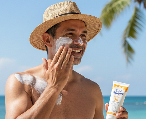 Pria juga perlu memakai sunscreen untuk melindungi wajah dari paparan sinar UV. (Foto: Dok. Gemini AI)