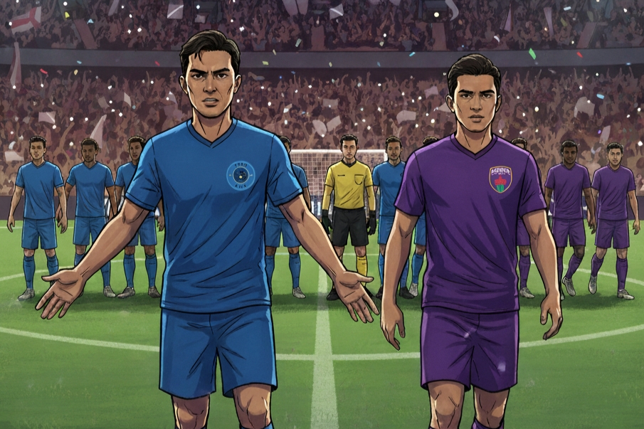 Ilustrasi PSBS Biak vs Persita Tangerang. (Foto: gemini.google.com)