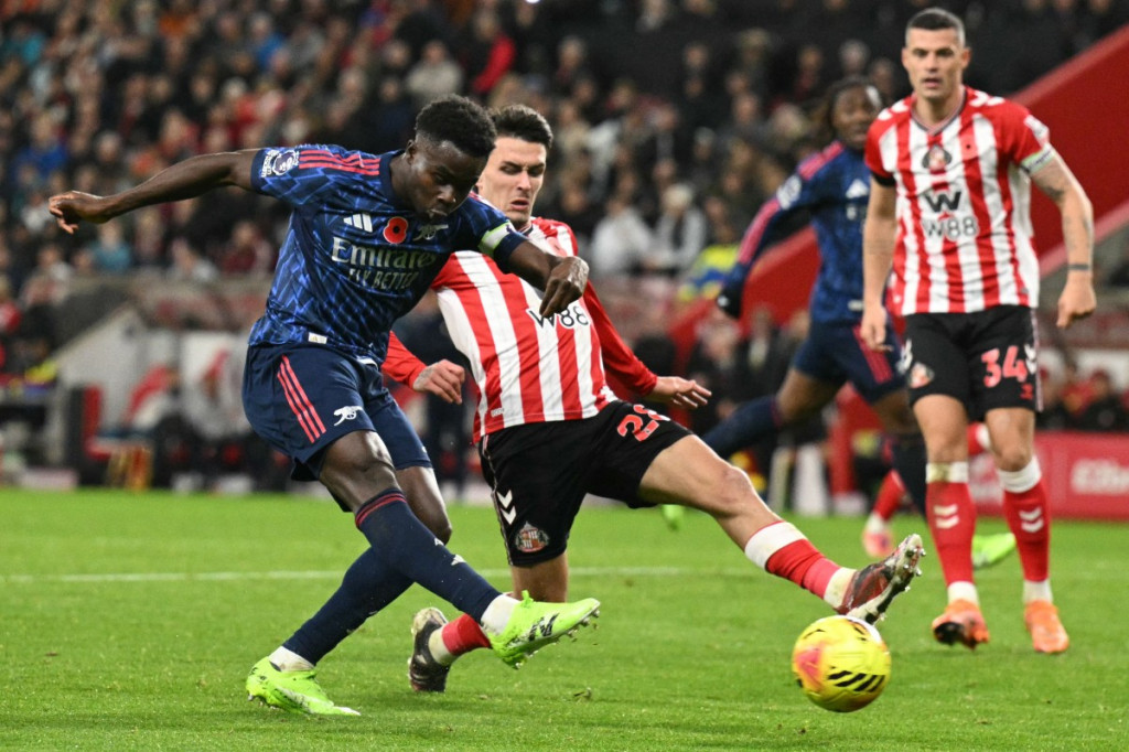 Bukayo Saka sumbang satu gol saat Arsenal imbang lawan Sunderland-Foto Oli Scaarf/AFP