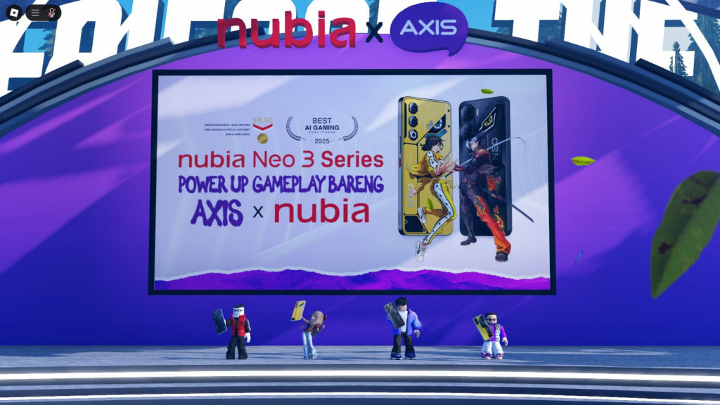 Pengumuman kolaborasi nubia dan Axis di dunia Roblox.