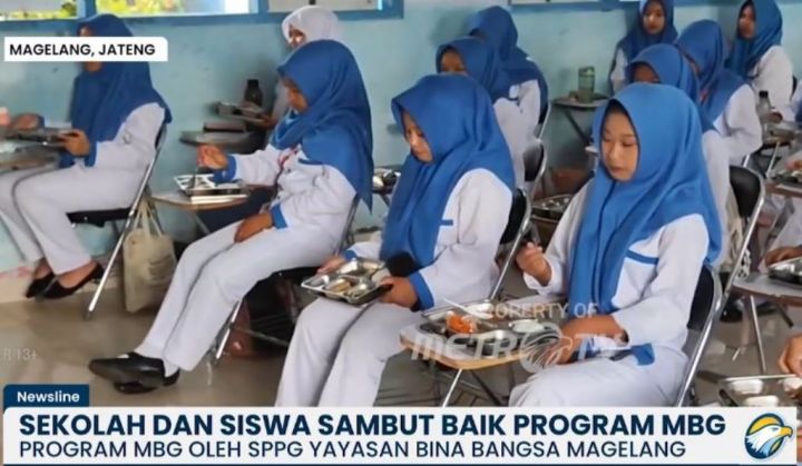 Program Makan Bergizi Gratis (MBG) yang disalurkan Satuan Pelayanan Pemenuhan Gizi (SPPG) Yayasan Bina Bangsa Kabupaten Magelang dinilai berlangsung efektif. (Tangkapan Layar Metro TV) 