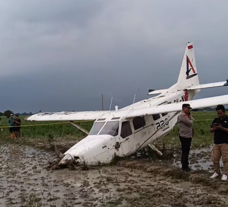 Pesawat jatuh di Kabupaten Karawang. Foto: TikTok/info Cikarang Karawang