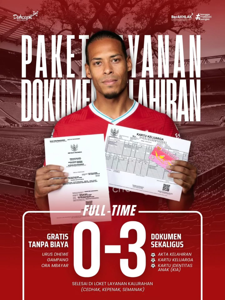 Unik! Dukcapil Gunkid Promosikan Layanan Pakai Poster Kekalahan Liverpool dari Nottingham