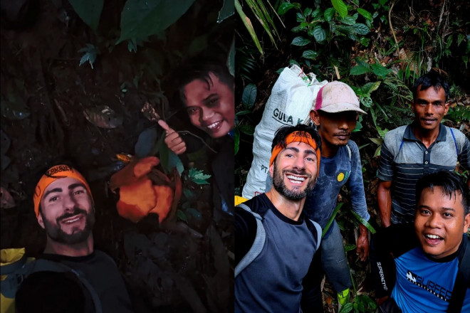 Chris Thorogood bersama Septian Andriki, Joko Witono dan Iswandi dalam misi penemuan bunga Rafflesia Hasseltii (Foto: Instagram illustratingbotanist)