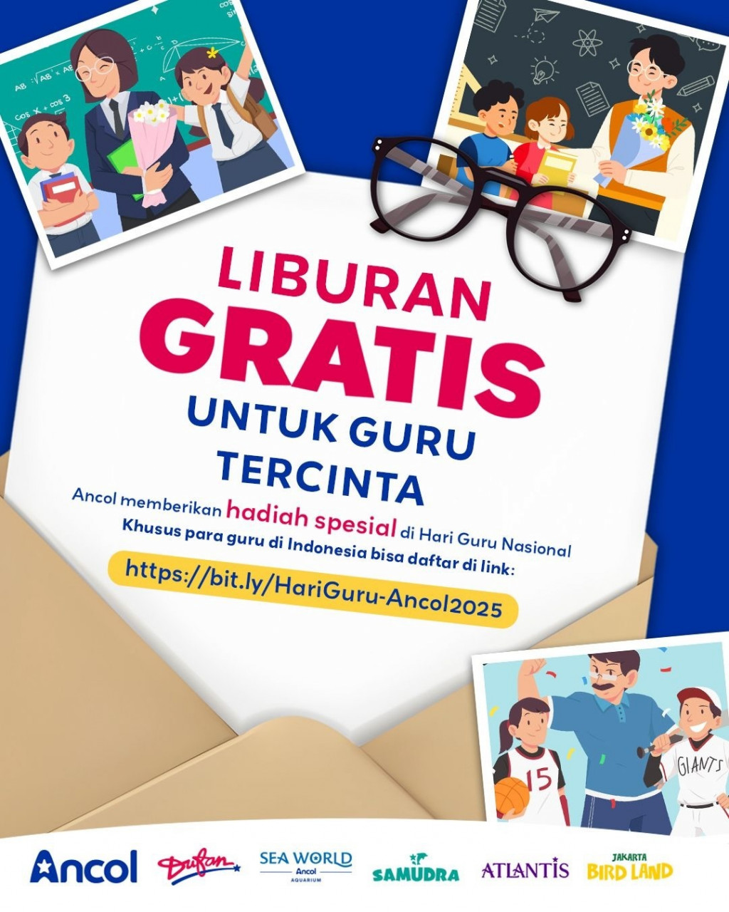 Ancol bagi-bagi tiket gratis untuk guru di Hari Guru Nasional 2025 (Foto: Instagram @ancoltamanimpian)