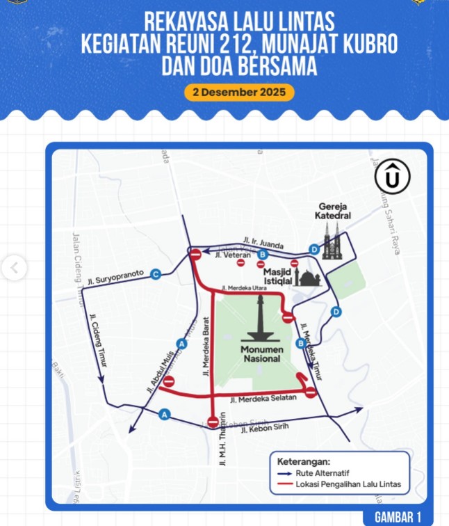 Reuni 212 di Monas, Warga Diimbau Hindari Sejumlah Ruas Jalan Ini