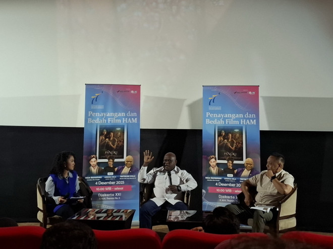 Bedah Film Pangku bersama Menteri HAM, Natalius Pigai (Foto: Medcom/Basuki)