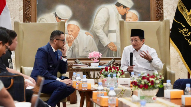 Wakil Menteri Kebudayaan, Giring Ganesha, dan Menteri Agama, Prof. Dr. K.H. Nasaruddin Umar (Foto: Kemenag)