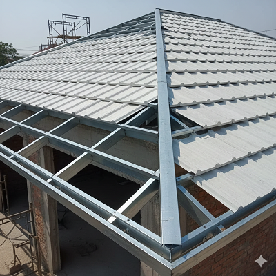 Model ini mengombinasikan rangka baja ringan dengan atap Alderon berbahan uPVC. 