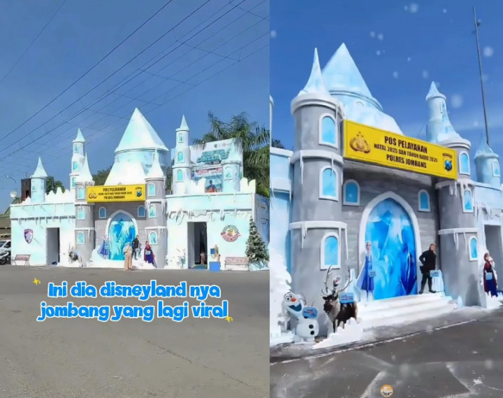 Unik, Polres Jombang Hadirkan Posyan Nataru Bertema “Istana Frozen”