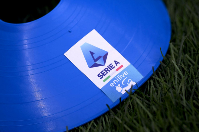 Logo liga Italia Serie A. (Photo by MARCO BERTORELLO / AFP))