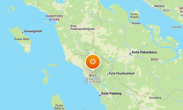 BMKG Catat Tujuh Kali Gempa Guncang Agam hingga Malam Hari
