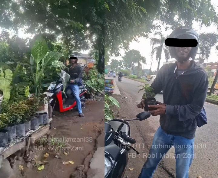 Kocak! Kegep Polisi Lawan Arah Pemotor Ini Ngeles Beli Tanaman
