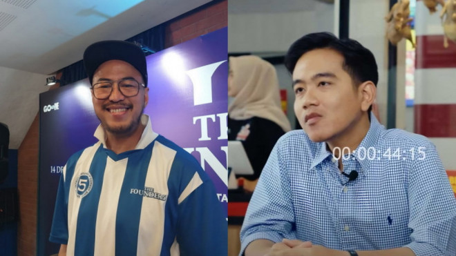 Pandji Pragiwaksono & Wakil Presiden RI, Gibran Rakabuming Raka (Foto: Medcom/Rafi & dok. YouTube Tretan Universe)