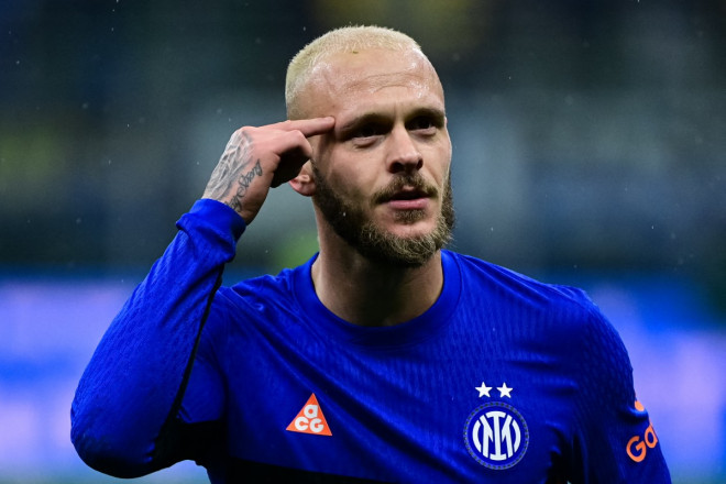 Selebrasi gol Federico Dimarco ketika membantu Inter Milan menundukkan Pisa. (Foto: Piero CRUCIATTI / AFP)