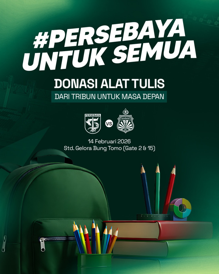 Salut! Persebaya Ajak Bonek Donasi Alat Tulis di Laga Kandang