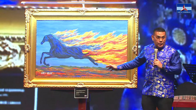 Potret Lukisan Kuda Api SBY yang terjual Rp6,5 miliar (Foto: YouTube/Partai Demokrat)